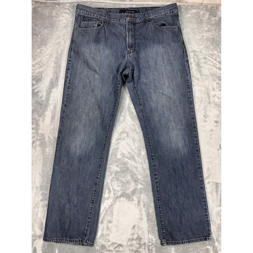 Calvin Klein Jeans Mens 36 Straight Cut Dark Wash Denim Blue Jeans 100% Cotton